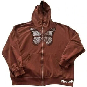 Butterfly rhinestones women’s full zip bling hoodie jacket Size Med